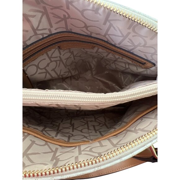 Calvin Klein Signature Logo Round Satchel Handbag Purse Bag Crossbody Zip Top - Picture 9 of 11
